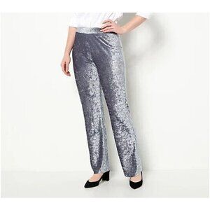 Dennis Basso Crinkled Velvet Relaxed Pull-On Pants Night Grey,XL